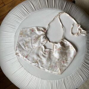 Handmade Silk White/Pink/Cream Floral Bandeau Scarf Top - Size XS/S